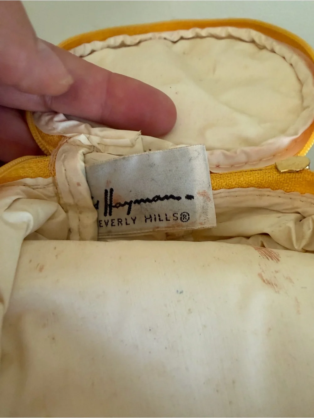Fred Hayman Beverly Hills Canvas Tote Yellow Thrashed Shopping Markets Vtg